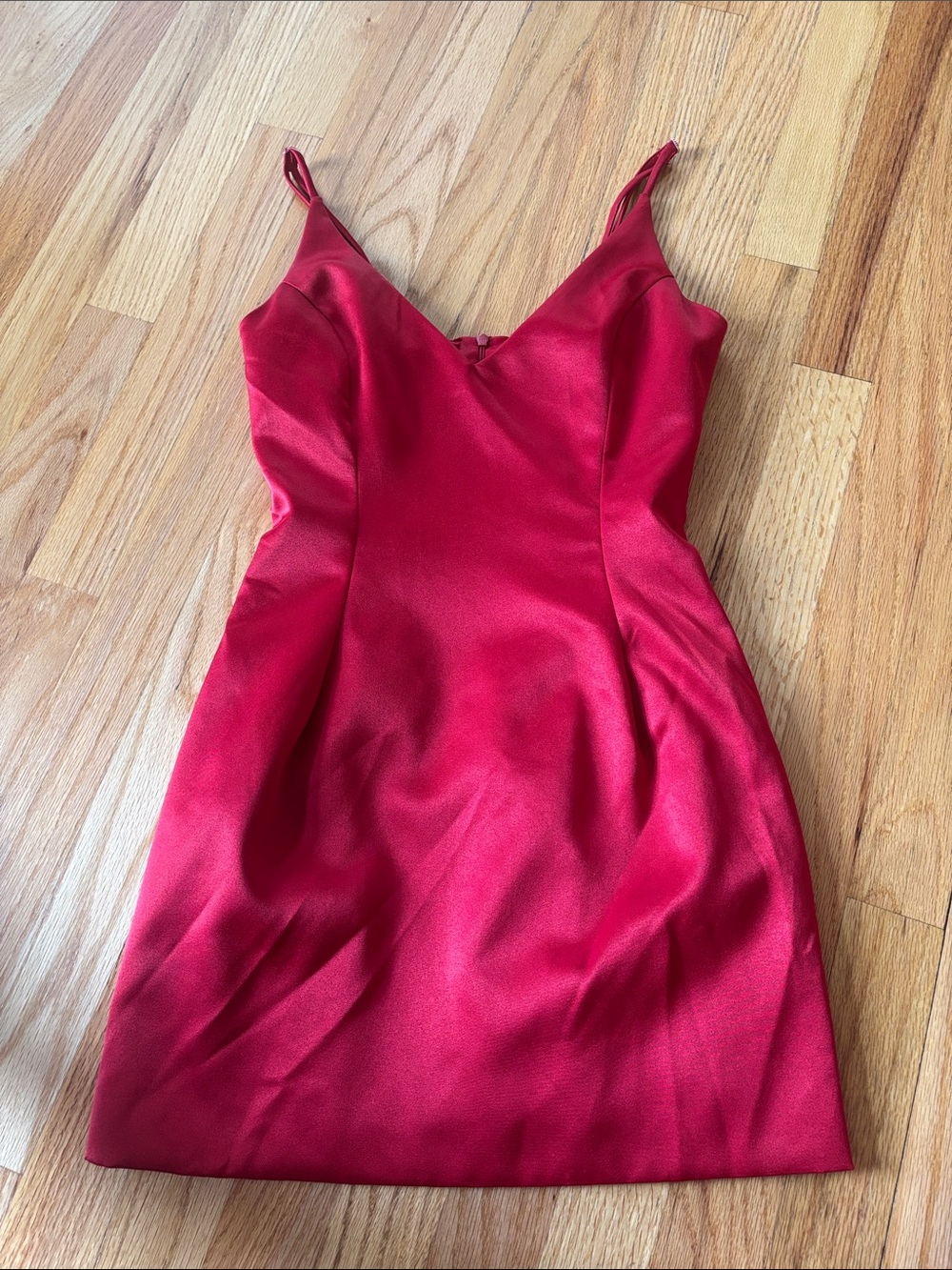 Attached LA Red Satin V-Neck Slip Dressing